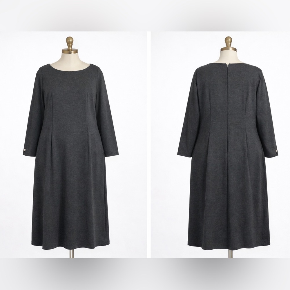 NWT Marina Rinaldi Plus Size 24 Jersey Knit Shift Dress in Charcoal Gray